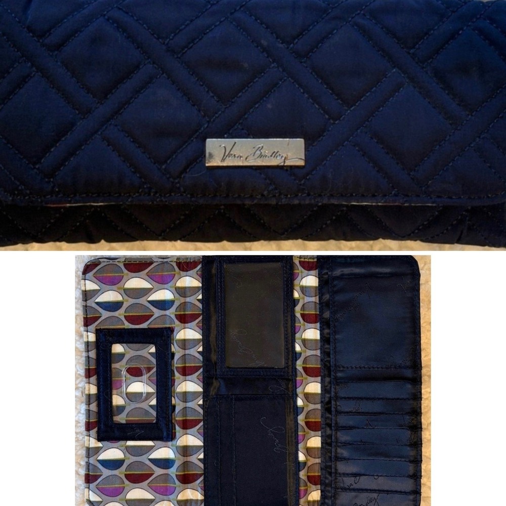 Vera Bradley Blue Quilted Fabric Clutch Pocket Book Wallet